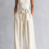 Wide-Leg Jumpsuit with Halter Neck and Tie Waist