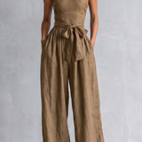 Wide-Leg Jumpsuit with Halter Neck and Tie Waist