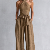 Wide-Leg Jumpsuit with Halter Neck and Tie Waist