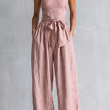 Wide-Leg Jumpsuit with Halter Neck and Tie Waist