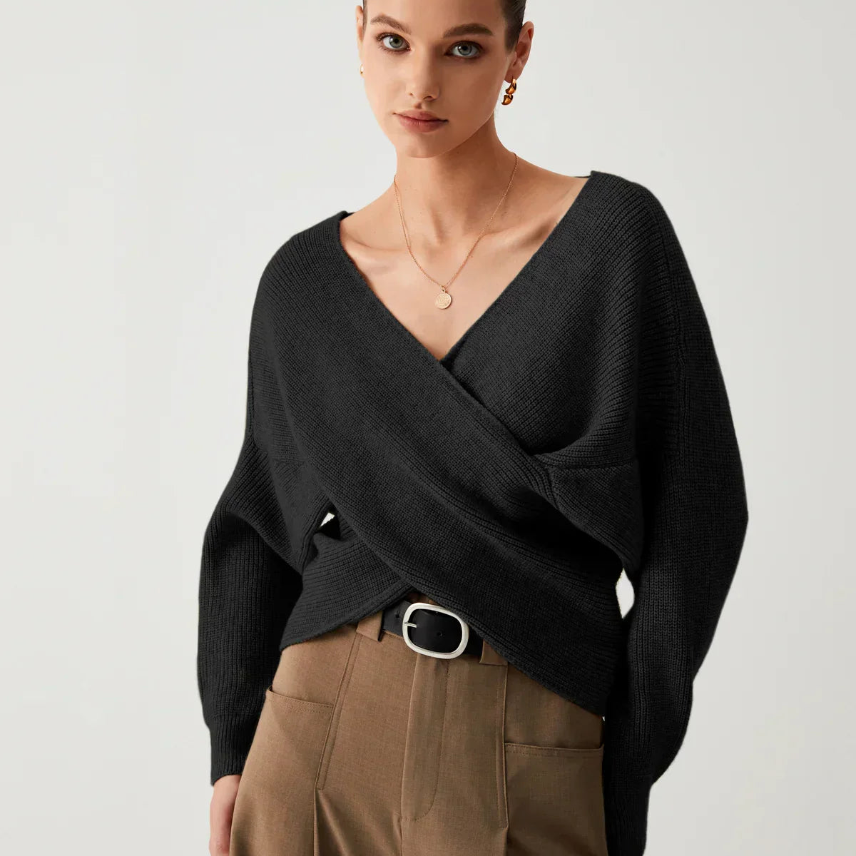 Oversized Wrap Front V-Neck Sweater