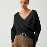 Oversized Wrap Front V-Neck Sweater