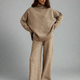 Oversized Turtleneck Two-Piece Set with Wide-Leg Pants