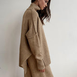 Oversized Turtleneck Two-Piece Set with Wide-Leg Pants