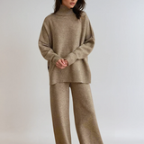 Oversized Turtleneck Two-Piece Set with Wide-Leg Pants