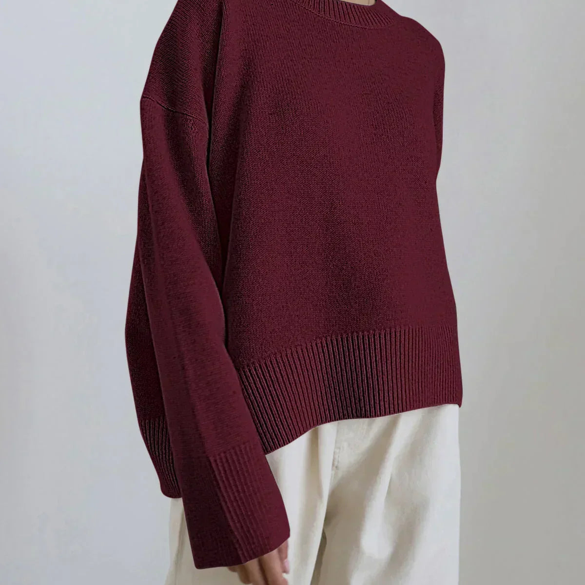 Oversized Knit Sweater with Crew Neck