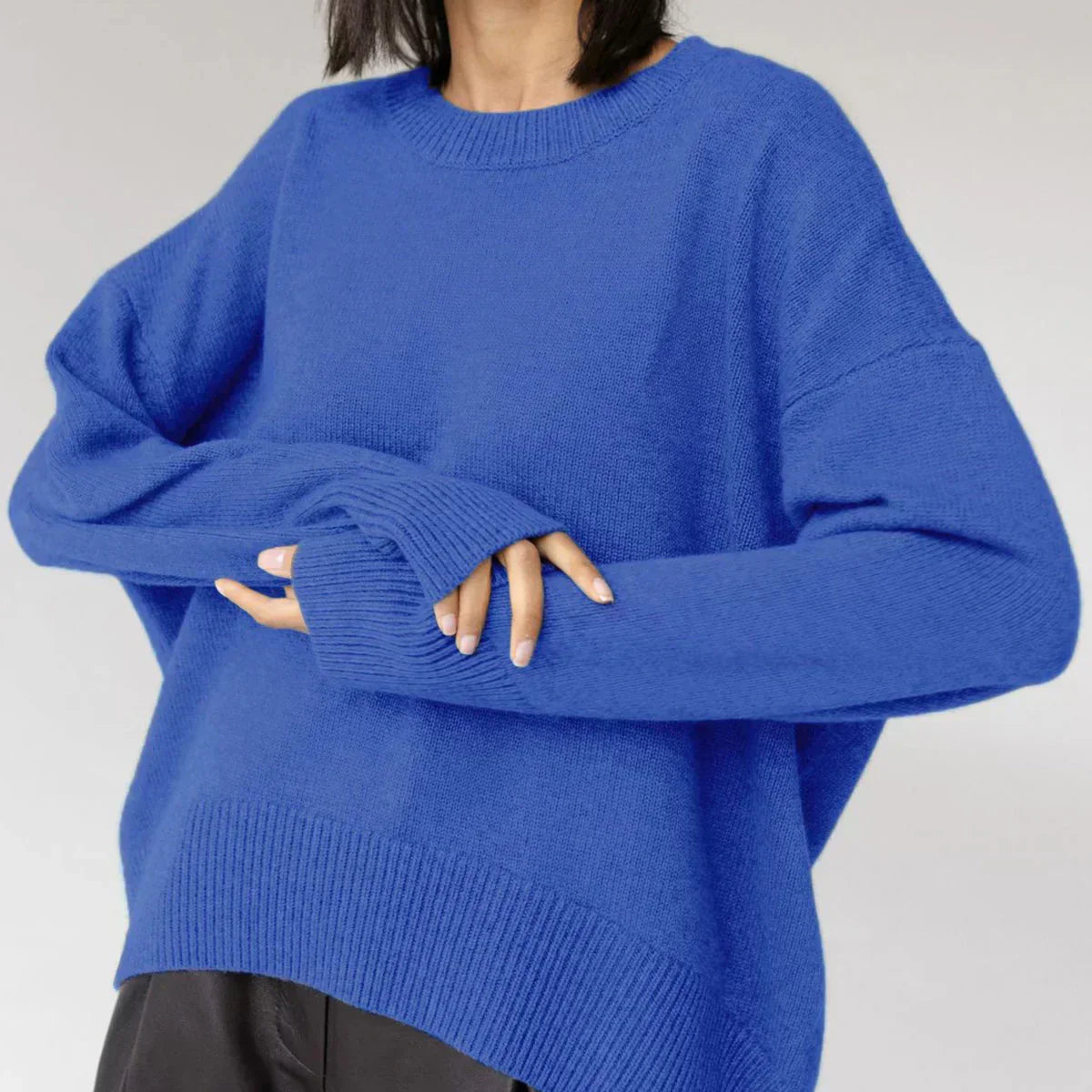 Oversized Knit Sweater with Crew Neck