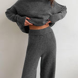 Oversized Turtleneck Two-Piece Set with Wide-Leg Pants