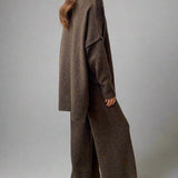 Oversized Turtleneck Two-Piece Set with Wide-Leg Pants
