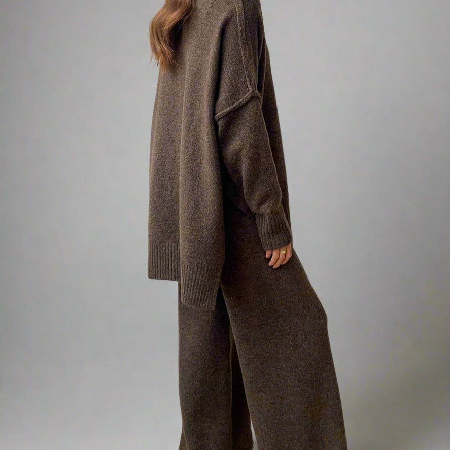 Oversized Turtleneck Two-Piece Set with Wide-Leg Pants