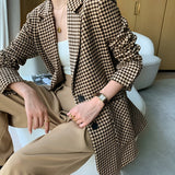 Houndstooth Belted Tailored Blazer with Flap Pockets