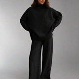 Oversized Turtleneck Two-Piece Set with Wide-Leg Pants
