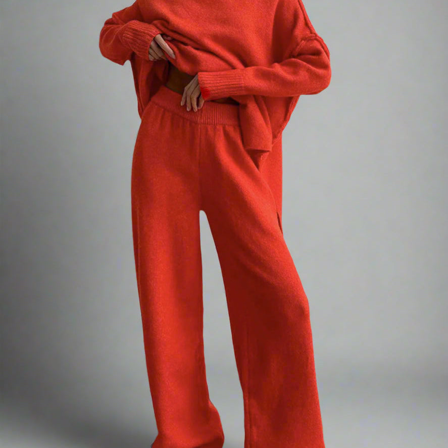 Oversized Turtleneck Two-Piece Set with Wide-Leg Pants