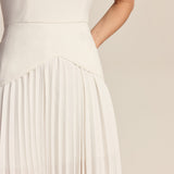 Pleated Mini Dress with Round Neck and Asymmetric Waist