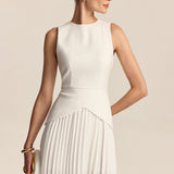 Pleated Mini Dress with Round Neck and Asymmetric Waist