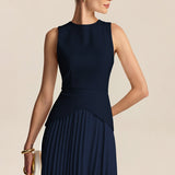 Pleated Mini Dress with Round Neck and Asymmetric Waist