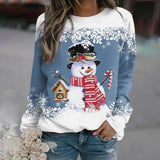 Christmas Sweater for Women Snowman Print Crew Neck Long Sleeve Pullover for Christmas Parties