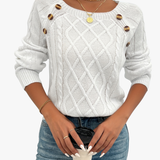 Cable Knit Sweater with Button Trim
