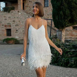 Fringe Mini Dress with Feather Trim
