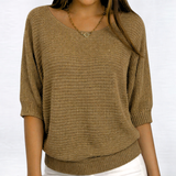 Knit Sweater with Batwing Sleeve and Ribbed Trim