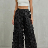 Layered Wide-Leg Trousers with Mesh Applique