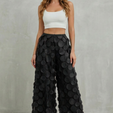 Layered Wide-Leg Trousers with Mesh Applique