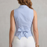 Striped Sleeveless Wrap Blouse with Lapel Collar