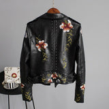 Floral Embroidered Studded Moto Jacket with Zip Front