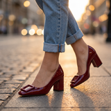 Women's High Heels with Block Heel and Buckle Detail Closed Toe Pumps for Office Wear