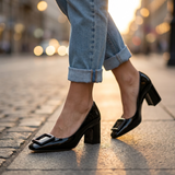 Women's High Heels with Block Heel and Buckle Detail Closed Toe Pumps for Office Wear