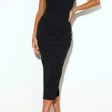 Ruched Strapless Bodycon Midi Dress with Sweetheart Neckline