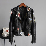 Floral Embroidered Studded Moto Jacket with Zip Front