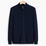 Full-Zip Ribbed Knit Cardigan with Mock Neck