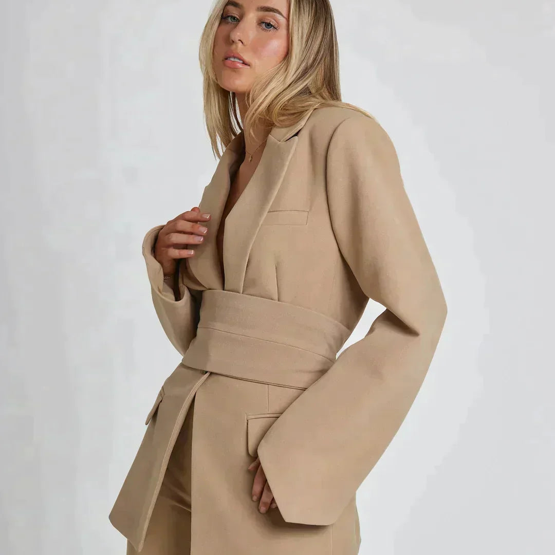 Tie Waist Blazer with Wide Sleeves
