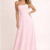 Lace Maxi Dress with Square Neck and Spaghetti Straps