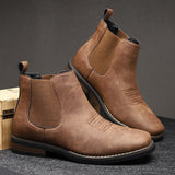 Slip-On Stitched Ankle Boots with Pull Tab and Block Heel