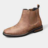 Slip-On Stitched Ankle Boots with Pull Tab and Block Heel