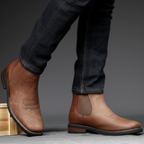 Slip-On Stitched Ankle Boots with Pull Tab and Block Heel
