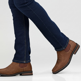Slip-On Stitched Ankle Boots with Pull Tab and Block Heel