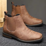 Slip-On Stitched Ankle Boots with Pull Tab and Block Heel
