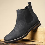 Slip-On Stitched Ankle Boots with Pull Tab and Block Heel