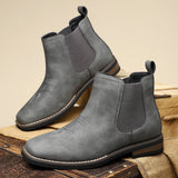 Slip-On Stitched Ankle Boots with Pull Tab and Block Heel