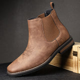 Slip-On Stitched Ankle Boots with Pull Tab and Block Heel