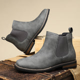Slip-On Stitched Ankle Boots with Pull Tab and Block Heel