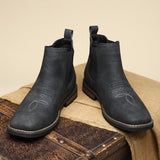 Slip-On Stitched Ankle Boots with Pull Tab and Block Heel