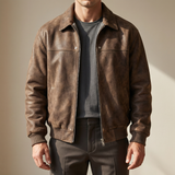Suede Bomber Jacket with Shirt Collar