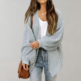 Chunky Knit Open-Front Cardigan with Batwing Sleeve