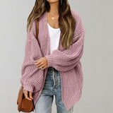 Chunky Knit Open-Front Cardigan with Batwing Sleeve