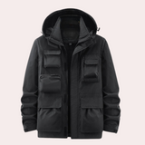 Hooded Multi-Pocket Jacket with Zip Front
