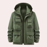 Hooded Multi-Pocket Jacket with Zip Front